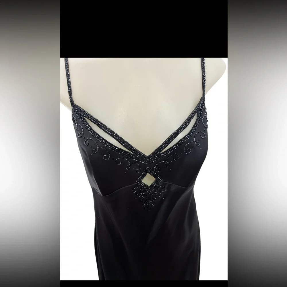 LN Dave & Johnny Laura Ryner Slip beaded gown dress black Christmas 10 11 12 - Picture 2 of 11